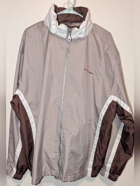 US POLO ASSN Jacket Hooded Windbreaker Tan Brown White Full Zip Big MEN'S 2XL